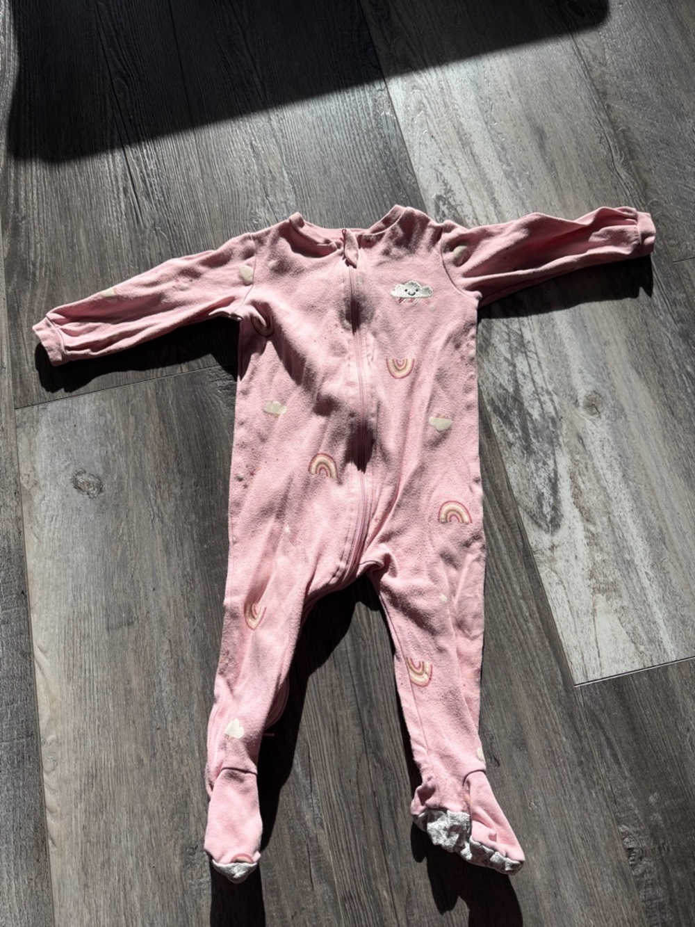 Pekkle Pink Baby One-Piece Footed Sleeper with Rainbows